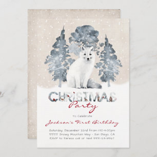 Invitation White Artic Fox Woodland Noël fête d'anniversaire