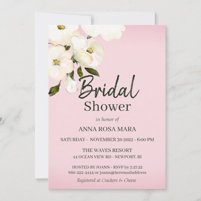 Invitation *~* White Beach Roses Douche rose nuptiale (Devant)