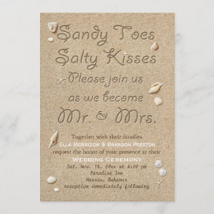 Invitation White Beach Sandy Toes Salty Baisers Mariage