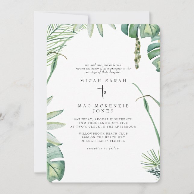 Invitation White Beach Tropics Mariée Parents Mariage (Devant)