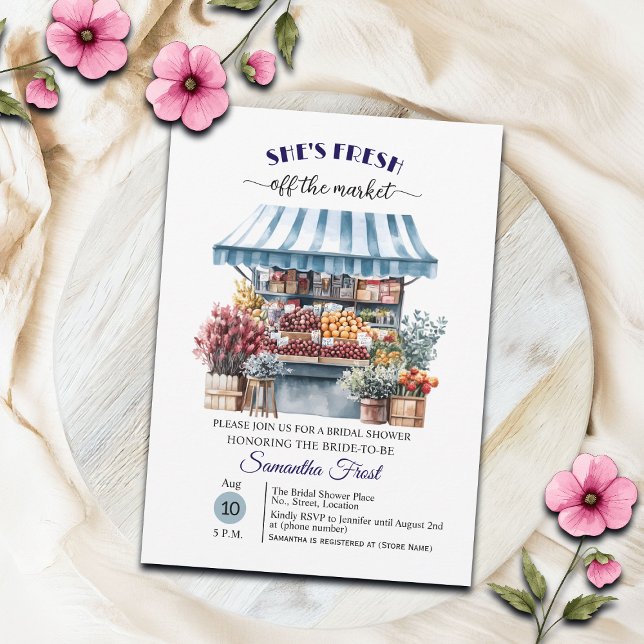 Invitation White Blue Floral 'Off the Market' Bridal Shower  (Créateur téléchargé)
