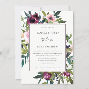 INVITATION WHITE BLUSH BURGUNDY FLORAL BUNCH