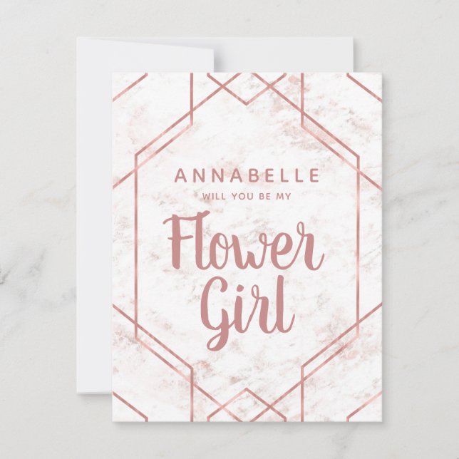 Invitation White Blush Marble Rose Gold Flower Proposition (Devant)