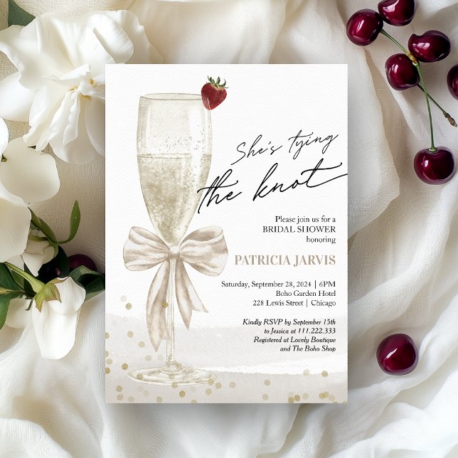 Invitation White Bow She's Tying the Knot Fête des mariées (Créateur téléchargé)