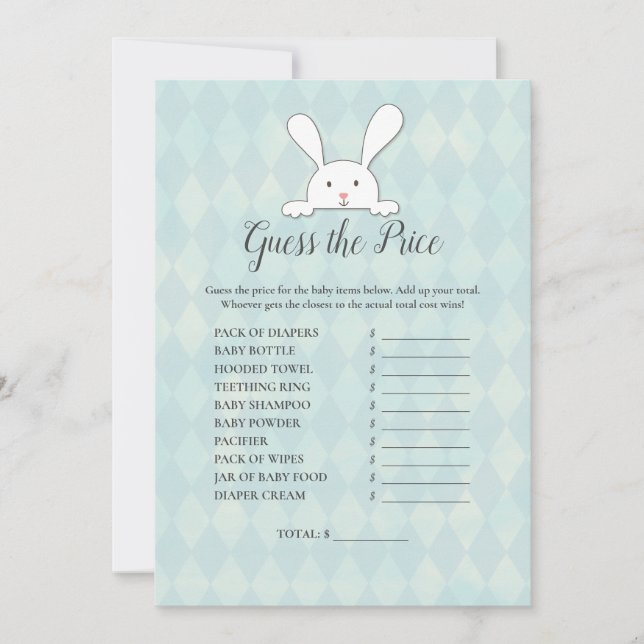 Invitation White Bunny Devinez Le Jeu Baby shower Prix (Devant)