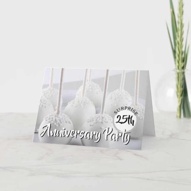 Invitation White Cake Pops 25e anniversaire de Mariage surpri (Devant)