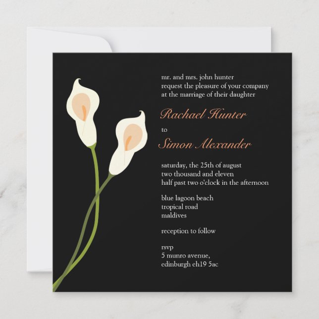 Invitation White Calla Lilies Mariage Invitiation - noir (Devant)