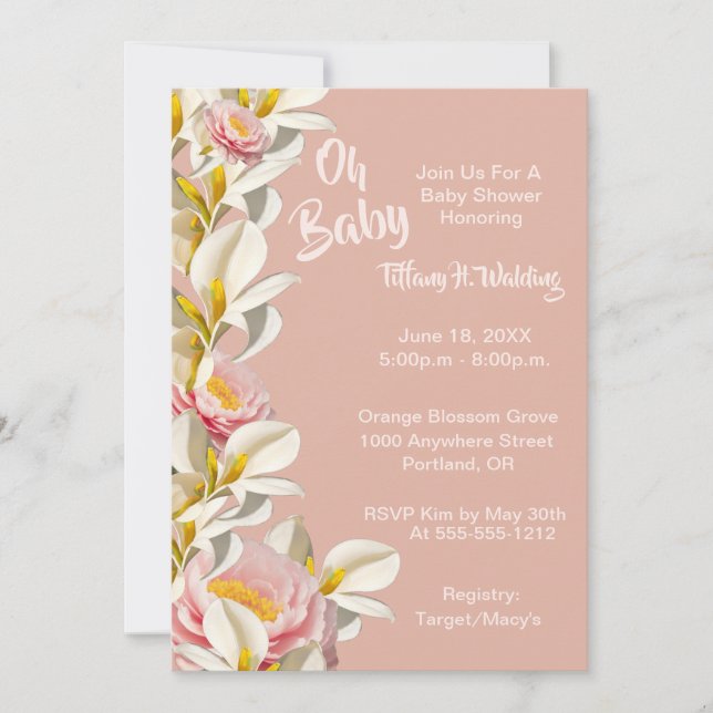 Invitation White Calla Lily & Peony Oh Baby Girl Baby shower (Devant)