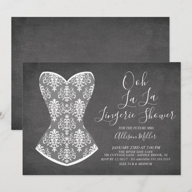 Invitation White Corset Lingerie nuptiale de douche Invitatio (Devant / Derrière)