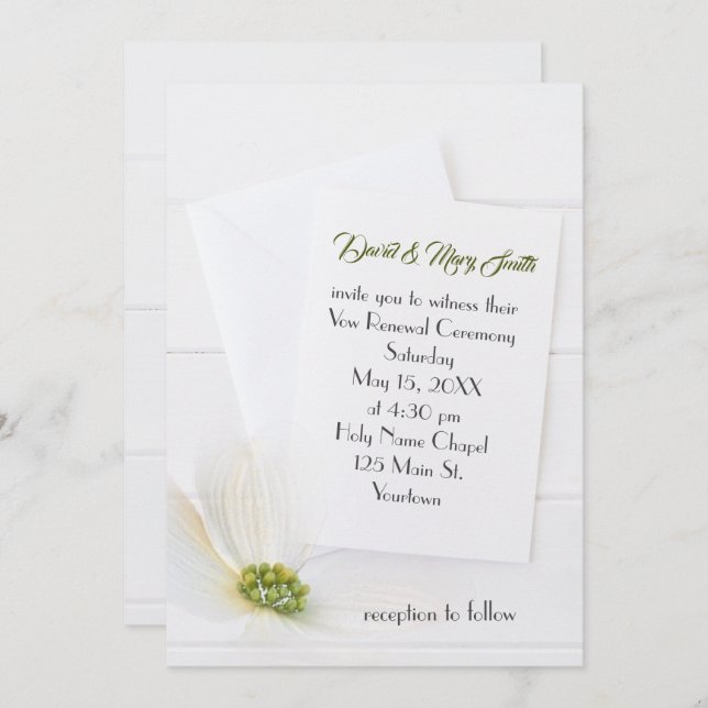 Invitation White Cosmos On Wood Vow Renewal (Devant / Derrière)