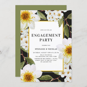 Invitation White Dahlia et Spirea Botanical Engagement Party