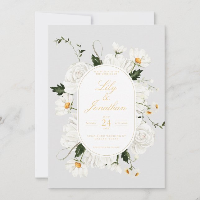 Invitation White Daisey et Mariage Rose (Devant)