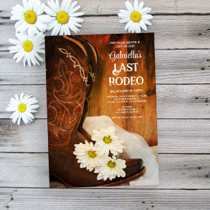 Invitation White Daisies Bottes Dernier Rodéo Bachelorette Pa