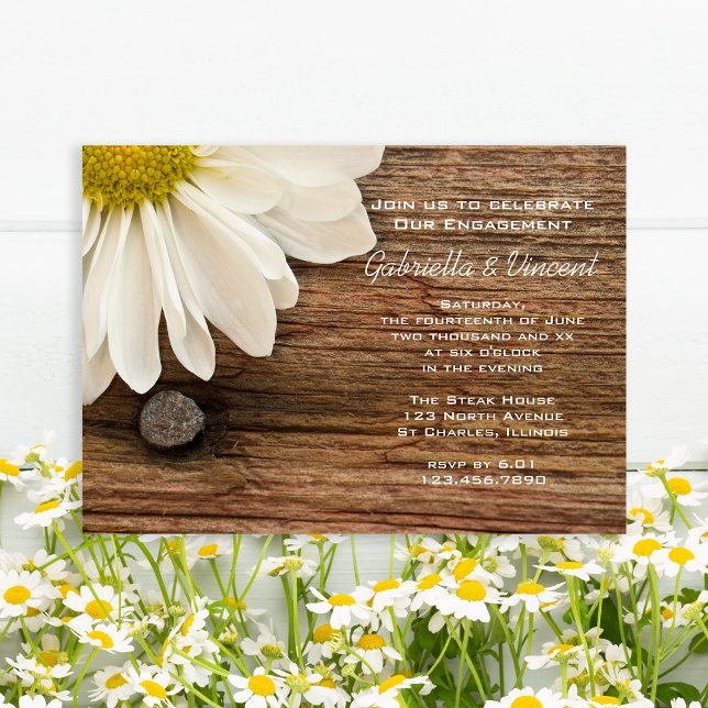 Invitation White Daisy and Barn Wood Country Engagement Party (Créateur téléchargé)