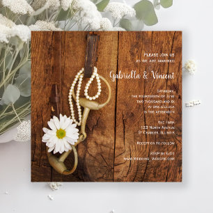 Invitation White Daisy and Horse Bit Country Western Mariage