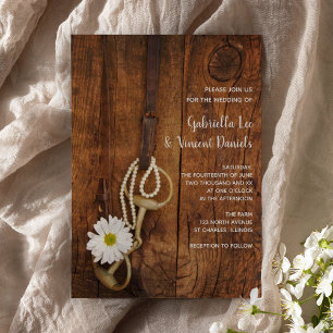Invitation White Daisy and Horse Bit Country Western Mariage