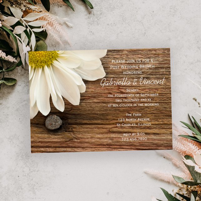 Invitation White Daisy et Barn Wood Post Mariage Brunch (Créateur téléchargé)