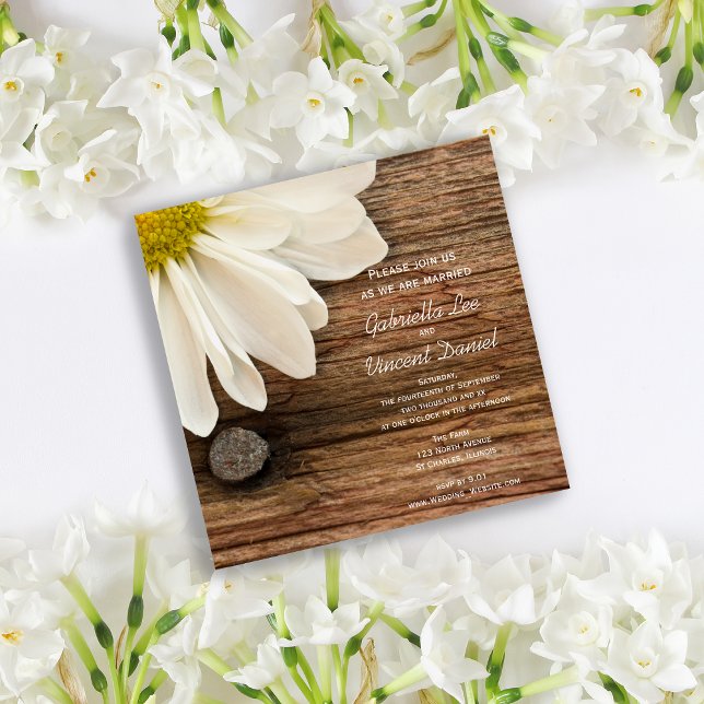 Invitation White Daisy et Barn Wood Ranch Mariage (Créateur téléchargé)