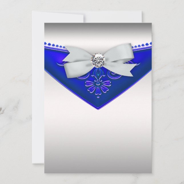 Invitation White Diamond Royal Blue Anniversaire Fête Invitat (Devant)