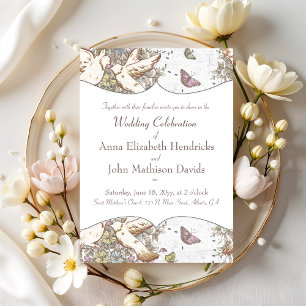 Invitation White Dove Garden Motif Vintage