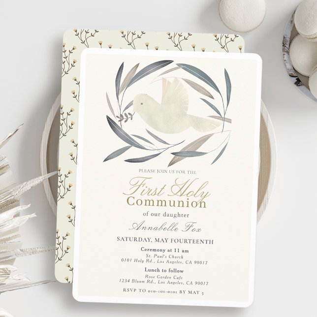 Invitation White Dove Olive Branch First Holy Communion (Créateur téléchargé)