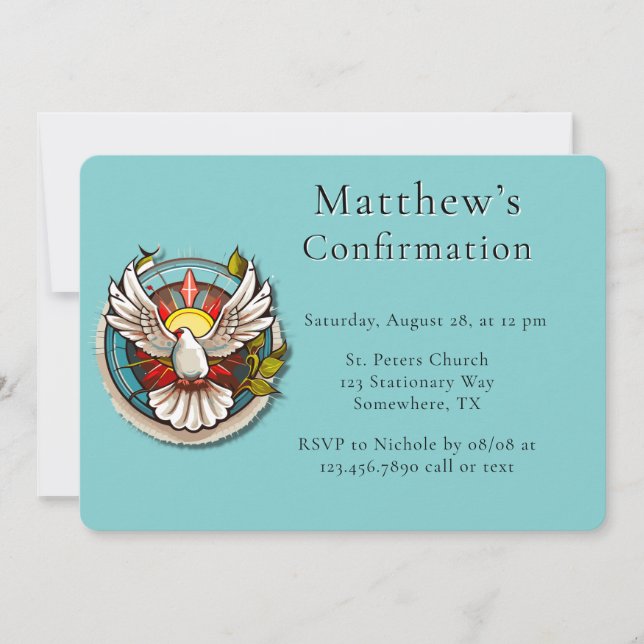 Invitation White Dove Turquoise Blue Confirmation Célébration (Devant)