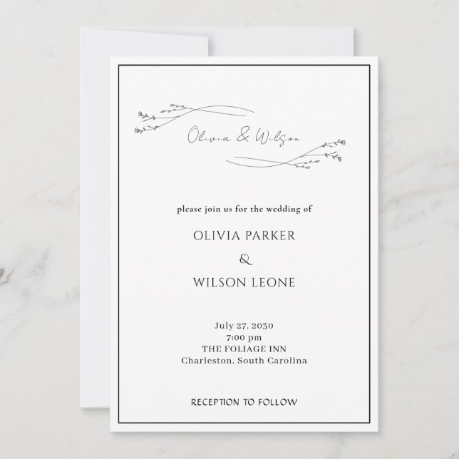 Invitation White Elegant Minimalist Botanical Wedding (Devant)