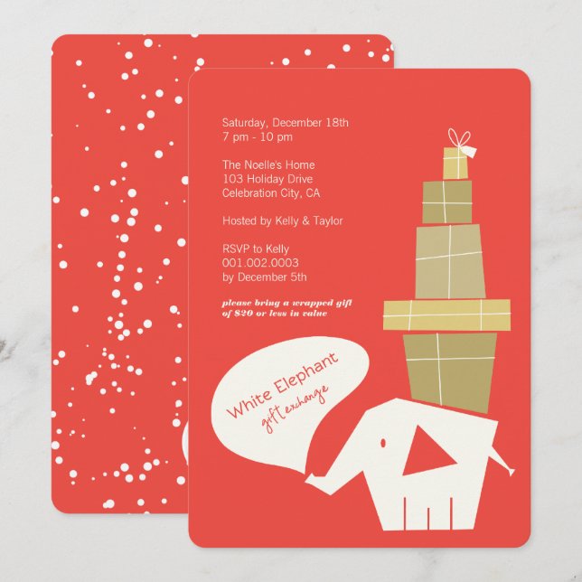 Invitation White Elephant Échange Cadeau Moderne Fête de Vaca (Devant / Derrière)