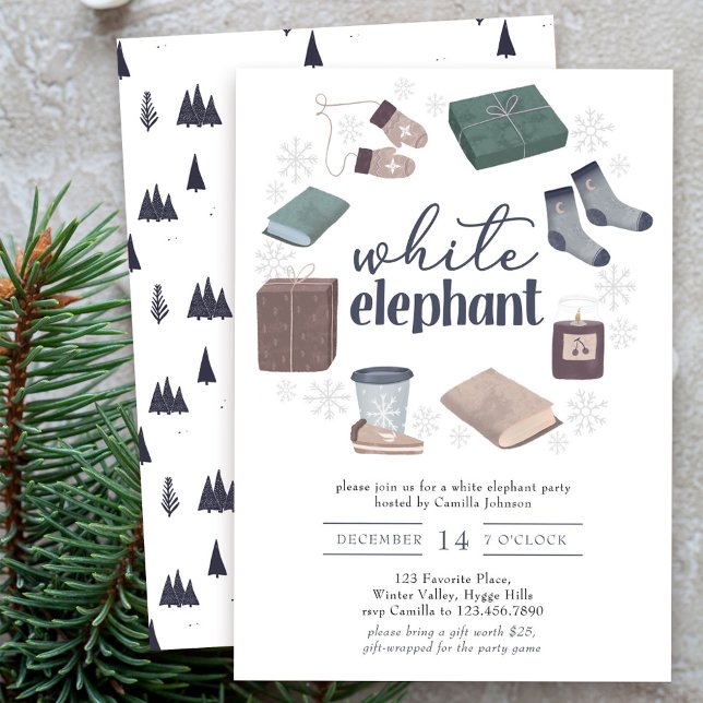 Invitation White Elephant Winter Wreath Gieréchange Party (White Elephant Holiday Gift Exchange Party Invitation)