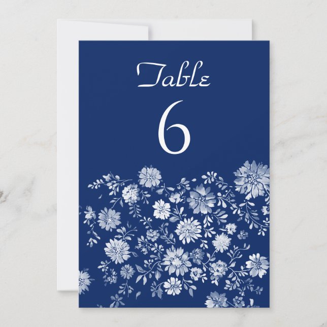Invitation White Floral Border blue Wedding Table Number Card (Devant)