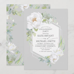 Invitation White Floral Green Élégante Partie d'engagement