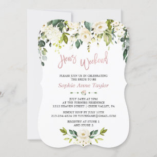 Invitation White Floral Rose Gold Bachelorette Week-end