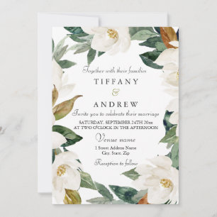 Invitation White Floral Wreath Élégant printemps floral maria