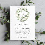 Invitation White Flowers and Greenery Monogram Wedding<br><div class="desc">Elegant,  botanical wedding invitation featuring your monogram initial encircled by a wreath of white gardenia flowers,  baby's breath,  sage green fern leaves,  and vibrant green leaves. This white floral wedding invitation is perfect for garden weddings and spring or summer weddings.</div>