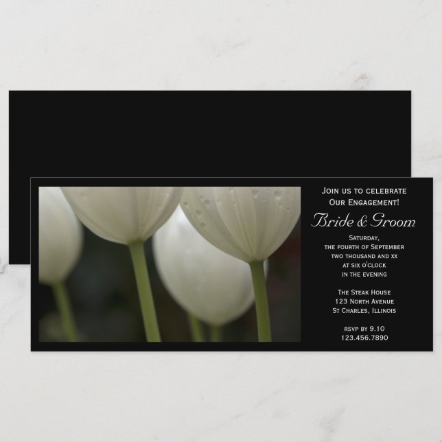 Invitation White Garden Tulips Spring Engagement Party (Devant / Derrière)