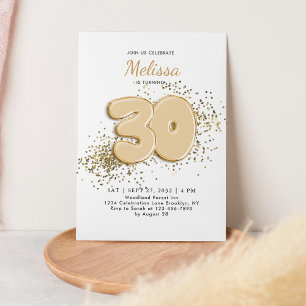 Invitation White Gold 30th Balloons Confetti Anniversaire adu