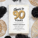 Invitation White Gold 90th Birthday Party<br><div class="desc">Elégante invitation de fête de quatre-vingt-dixième anniversaire avec un simple arrière - plan blanc qui peut être changée à n'importe quelle couleur,  parties scintillant brillante or,  quatre-vingt-dix ballons d'hélium or,  et un moderne texte de célébration de 90ème anniversaire modèle qui est facile à personnaliser.</div>