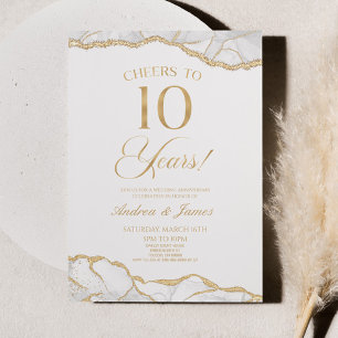 Invitation White Gold Agate 10e fête Mariage