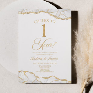 Invitation White Gold Agate 1er anniversaire Mariage