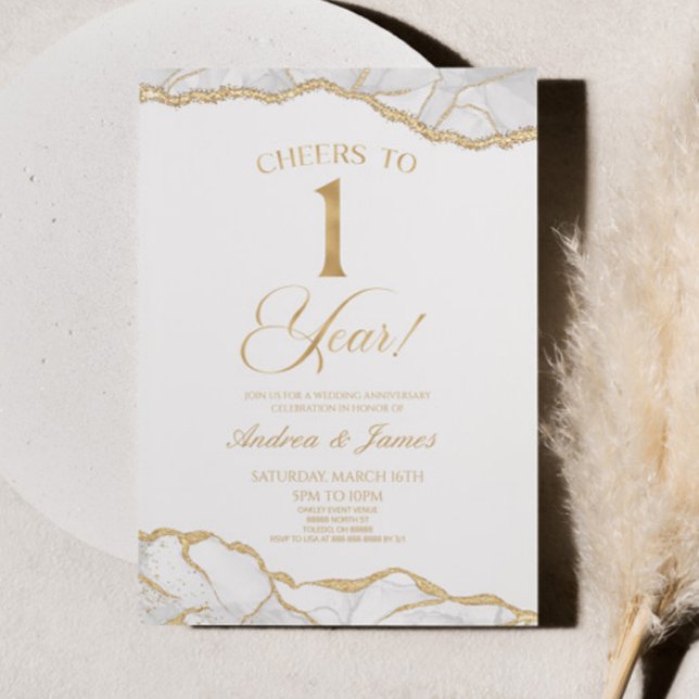 Invitation White Gold Agate 1er anniversaire Mariage (Créateur téléchargé)