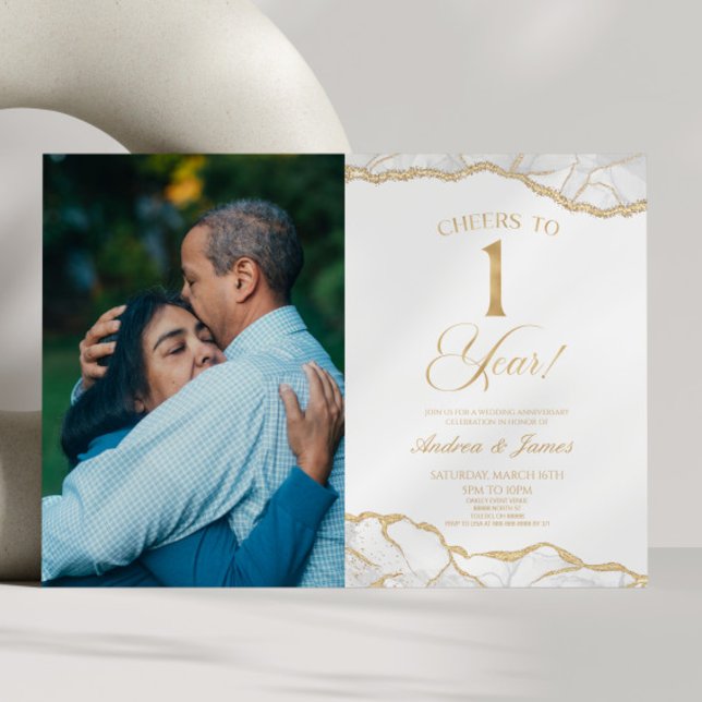 Invitation White Gold Agate 1er anniversaire Mariage (Créateur téléchargé)