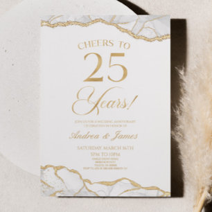 Invitation White Gold Agate 25e fête Mariage Anniversaire