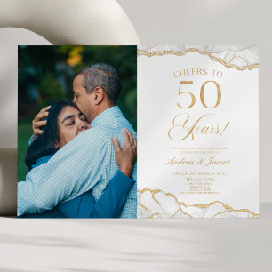 Invitation White Gold Agate 50e fête d'anniversaire Mariage