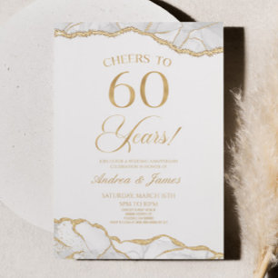 Invitation White Gold Agate 60e fête d'anniversaire Mariage