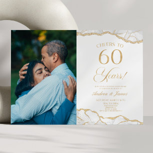 Invitation White Gold Agate 60e fête d'anniversaire Mariage