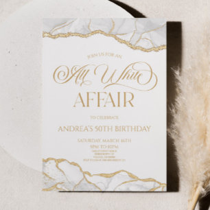 Invitation White Gold Agate All White Affair Anniversaire