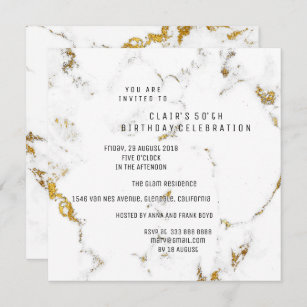 Invitation White Gold Carrara Marble Carré géométrique