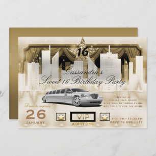 Invitation White Gold City Night Lights Limo fête d'anniversa