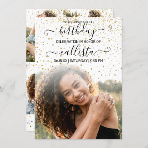 Invitation White Gold Confetti Photo Collage Anniversaire