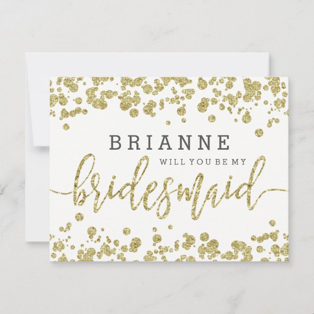 Invitation White & Gold Confetti Seras-Tu Ma Femme D'Accueil (Devant)